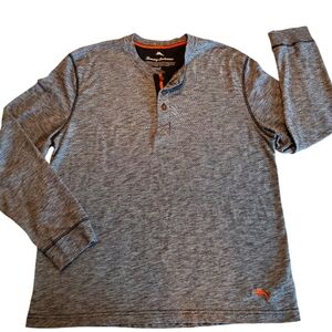 Tommy Bahama Men's Shirt Henley Grey Long Sleeve Pullover Logo Island Size Large